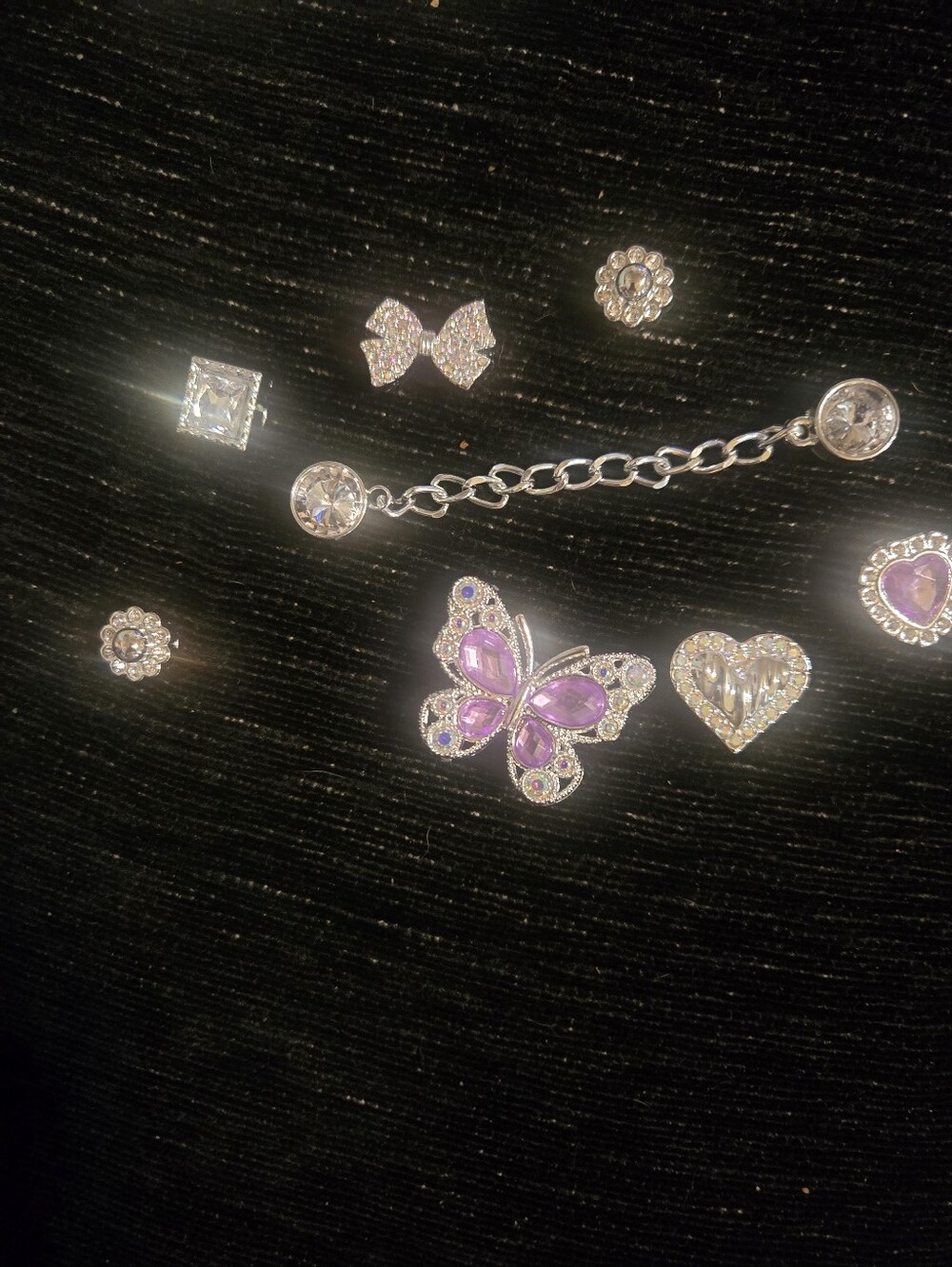 Jibbitz Bling Shoe Charms Pink Silver Chain Butterfly Pearls